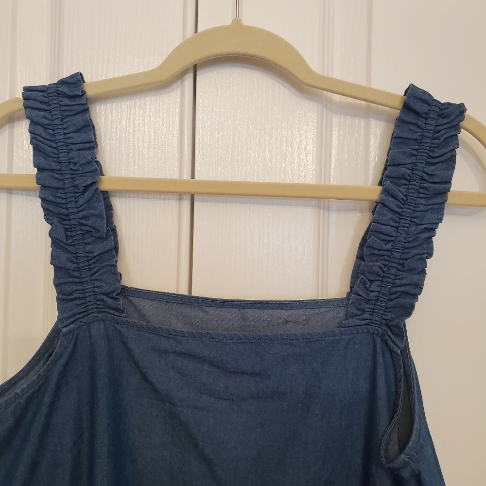 1.State Women's Blue Ruffled Strap Short Mini Dress, Size Medium - Picture 12 of 13